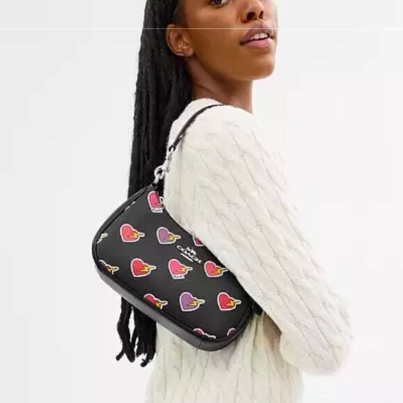 NWT ❤️ Coach CY346 Teri Shoulder Satchel Leather Bag Heart Bolt Print crossbody - Picture 3 of 9